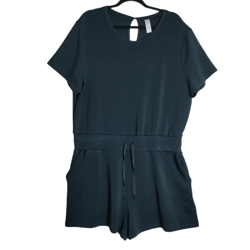Spanx AirLuxe Short Sleeve Romper Black Drawstring Waist 2X